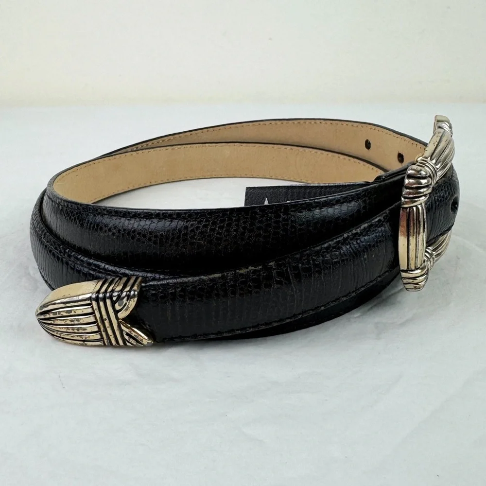 Brighton Snake Embossed Black Leather Belt